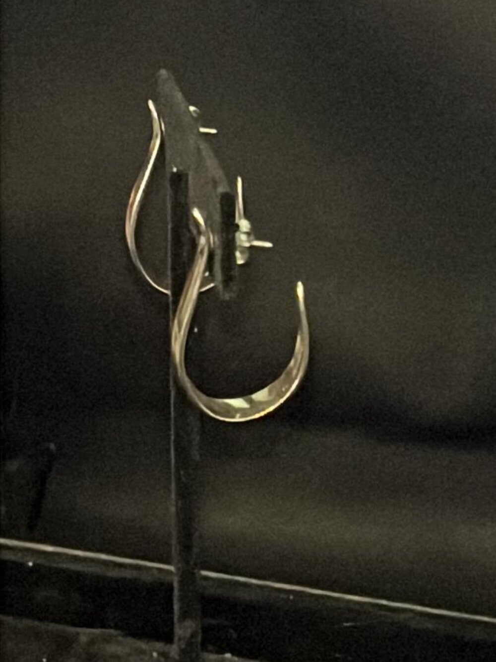 Elongated Silver Tone Hoop Earrings